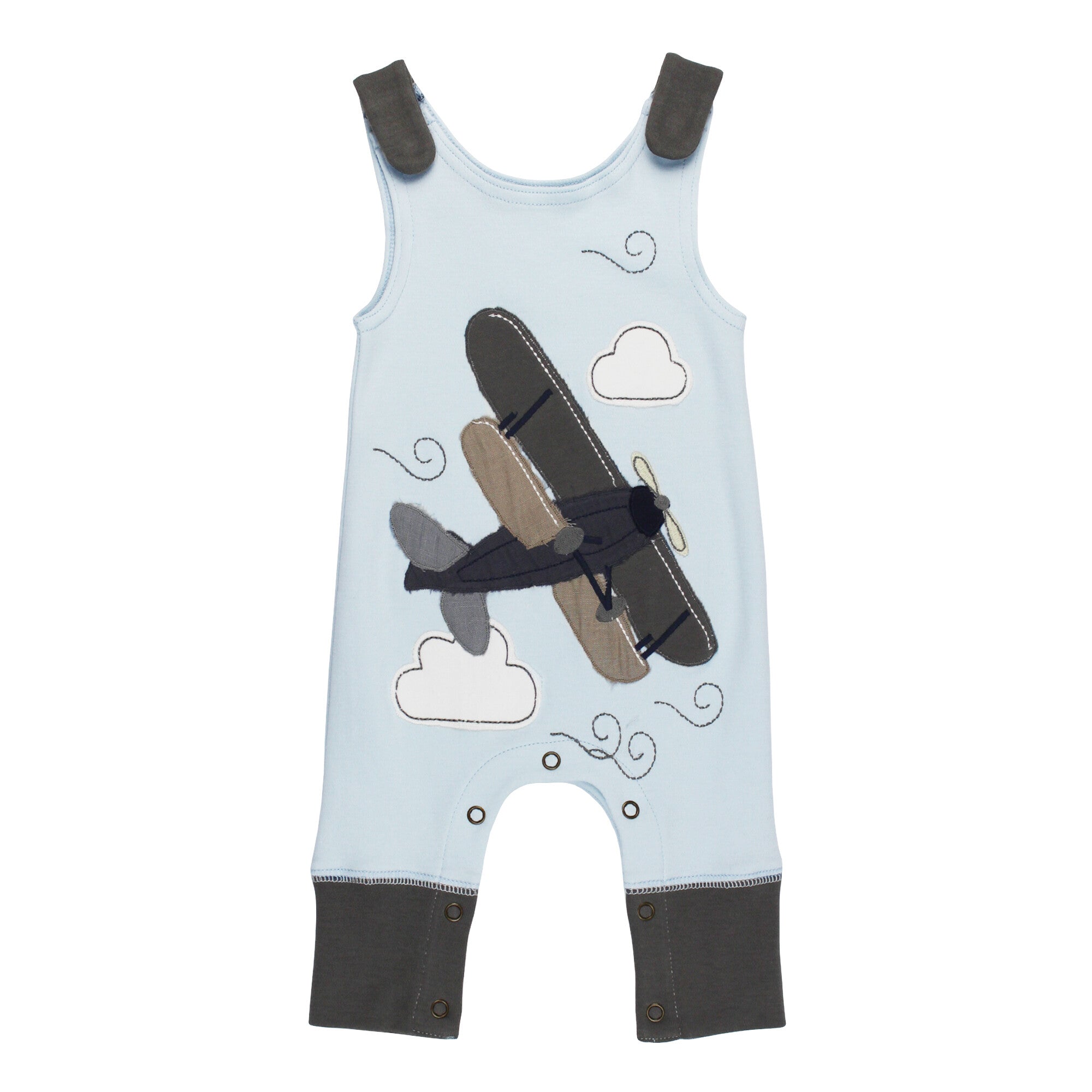 Boys Airplane Applique on Blue Romper by Three Sisters main image 0