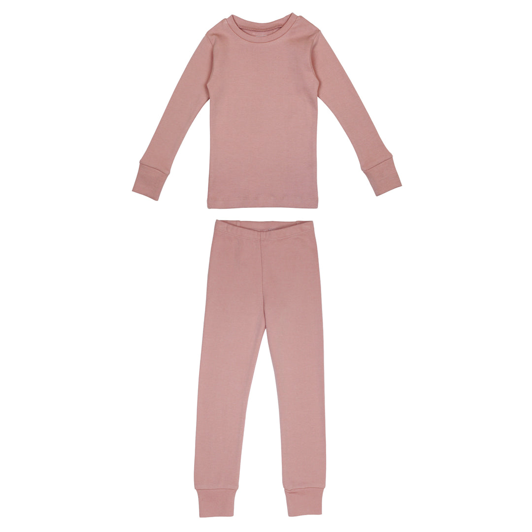 Organic Kids' L/Sleeve PJ Set in Mauve, a medium pink color.