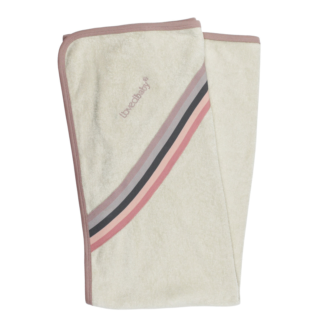 Organic Terry Cloth Hooded Towel in Pinks, a trio of light pink, salmon pink, and medium pink.