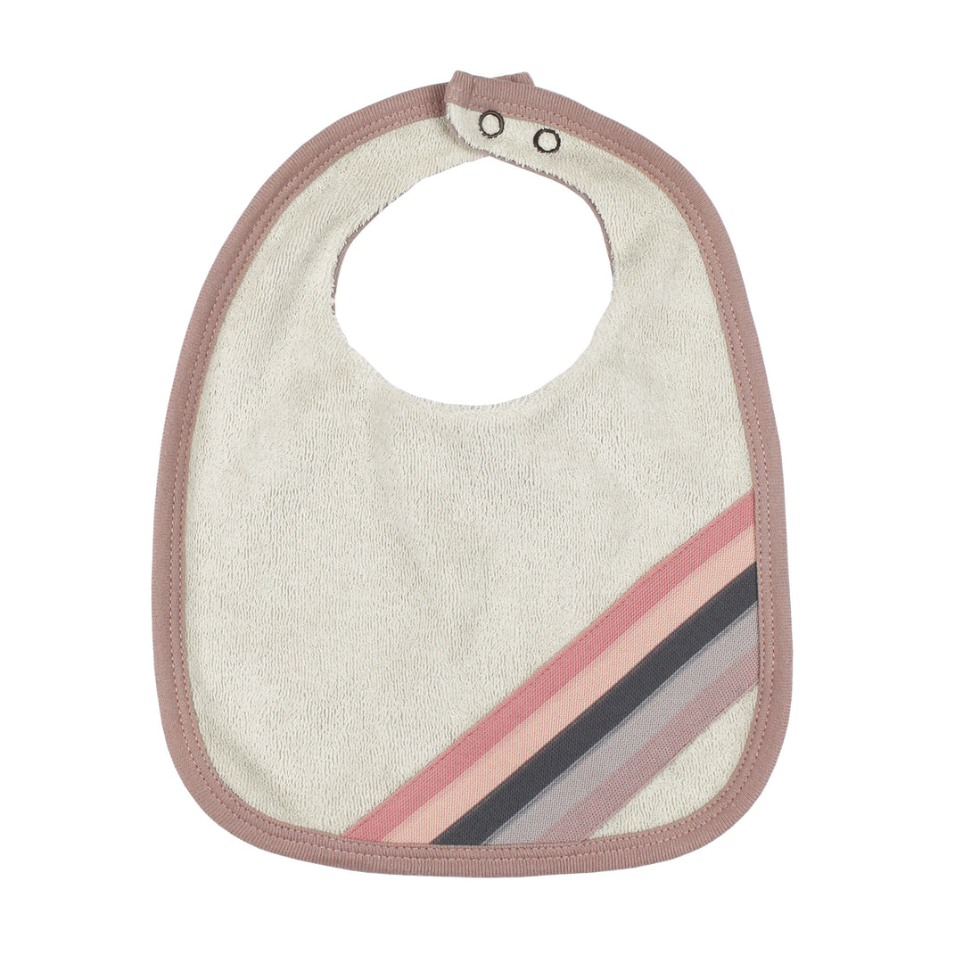 Organic Terry Cloth Reversible Bib in Pinks, a trio of light pink, salmon pink, and medium pink.