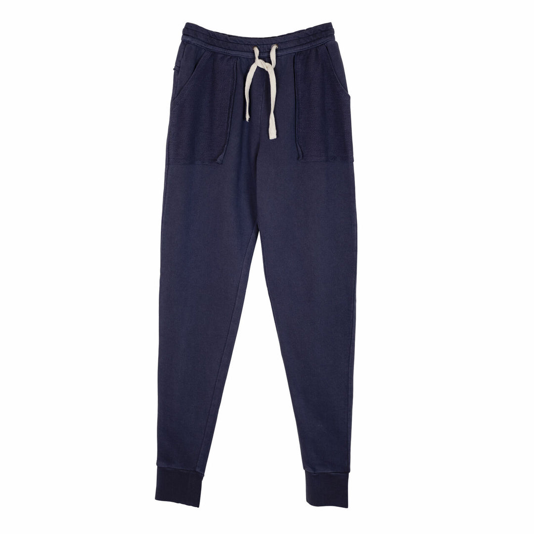 Women's French Terry Jogger Pants in Indigo, a dark blue color.