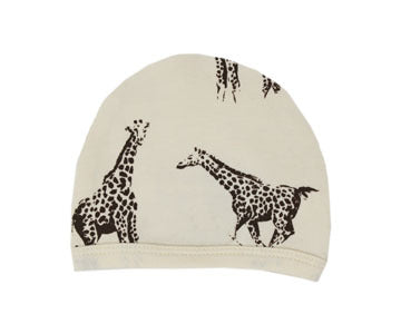 Organic Cute Cap in Beige Giraffe, a cream colored fabric with brown giraffe print.