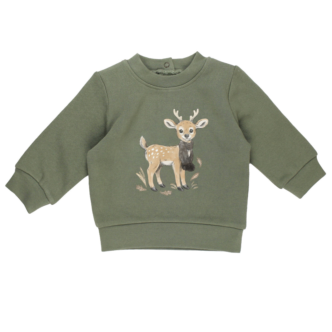 Cozy Fleece Crewneck Sweatshirt in White Tail Deer.