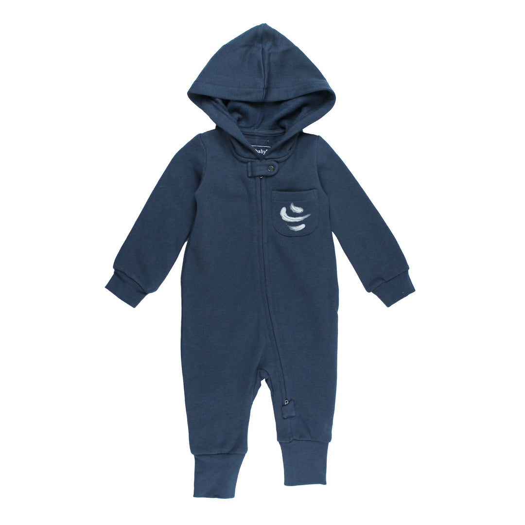 Organic Cozy Hooded Zipper Romper in Bald Eagle.