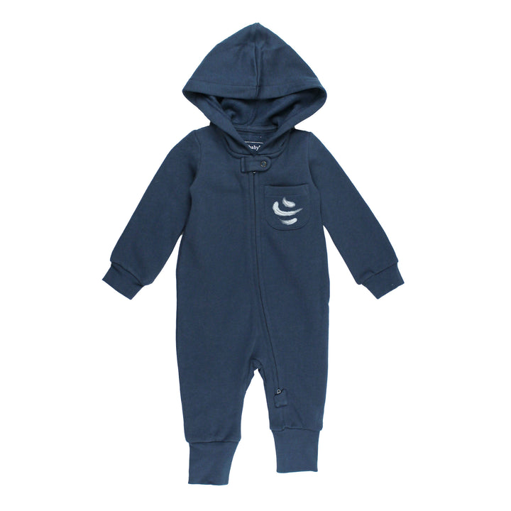 Organic Cozy Hooded Zipper Romper in Bald Eagle.