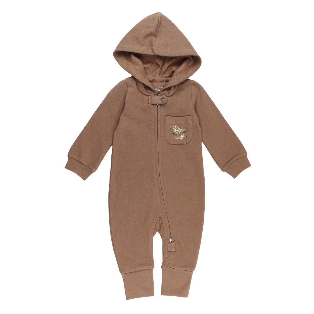 Organic Cozy Hooded Zipper Romper in Black Bear.