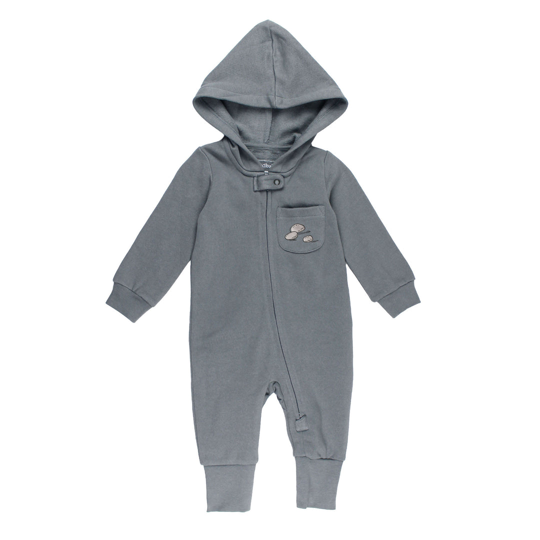 Organic Cozy Hooded Zipper Romper in Coyote.