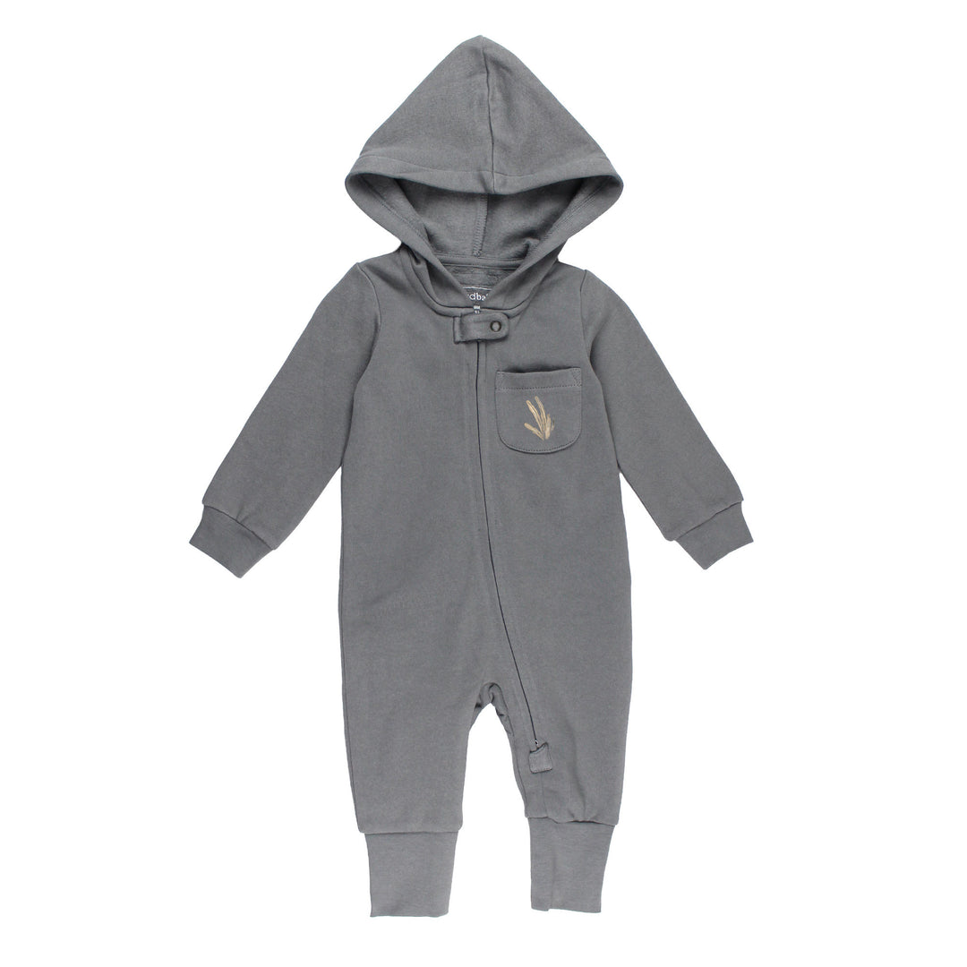 Organic Cozy Hooded Zipper Romper in Red Fox.