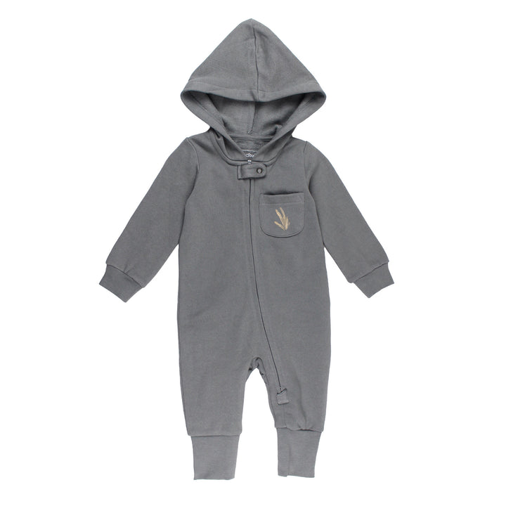 Organic Cozy Hooded Zipper Romper in Red Fox.