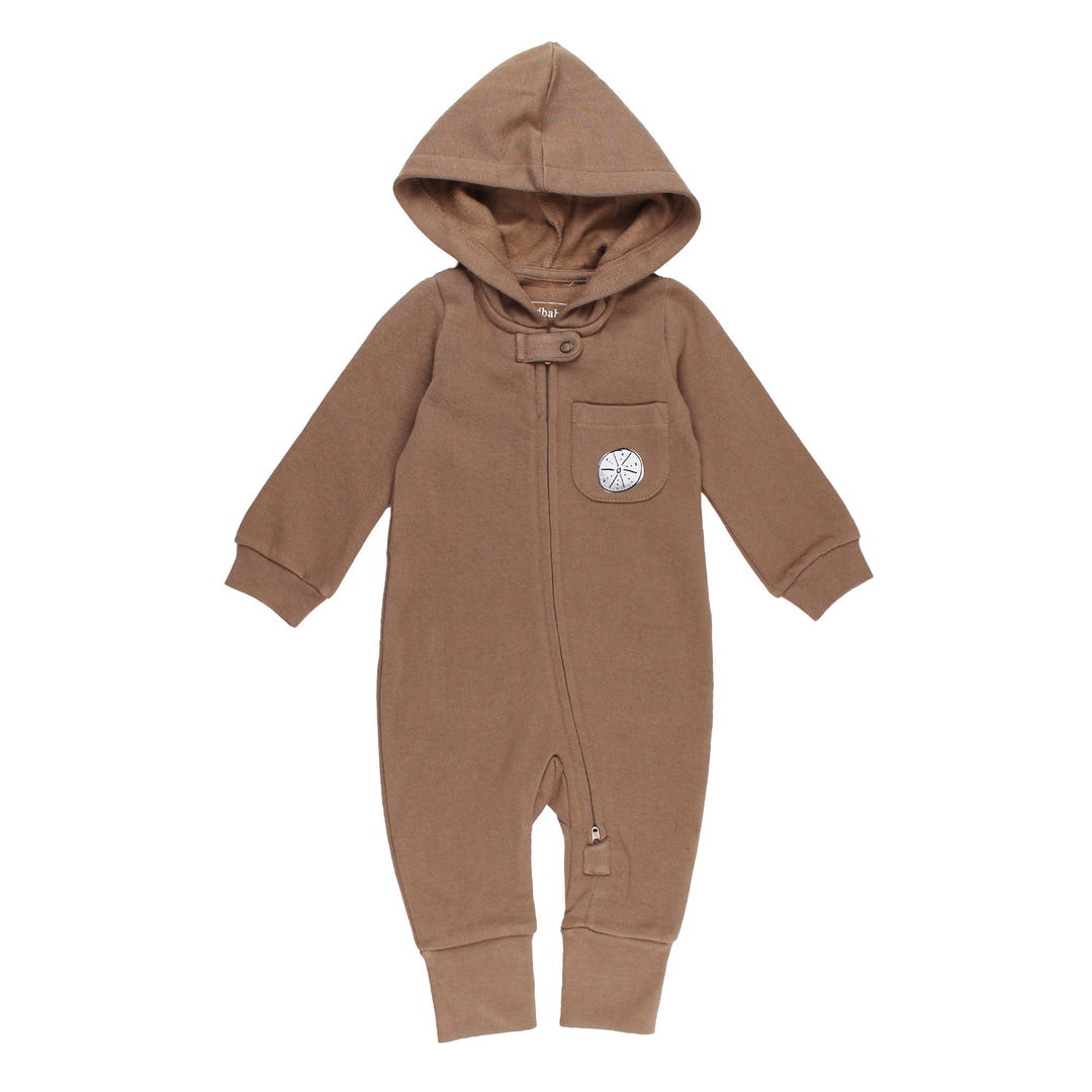 Organic Cozy Hooded Zipper Romper in Sea Otter.