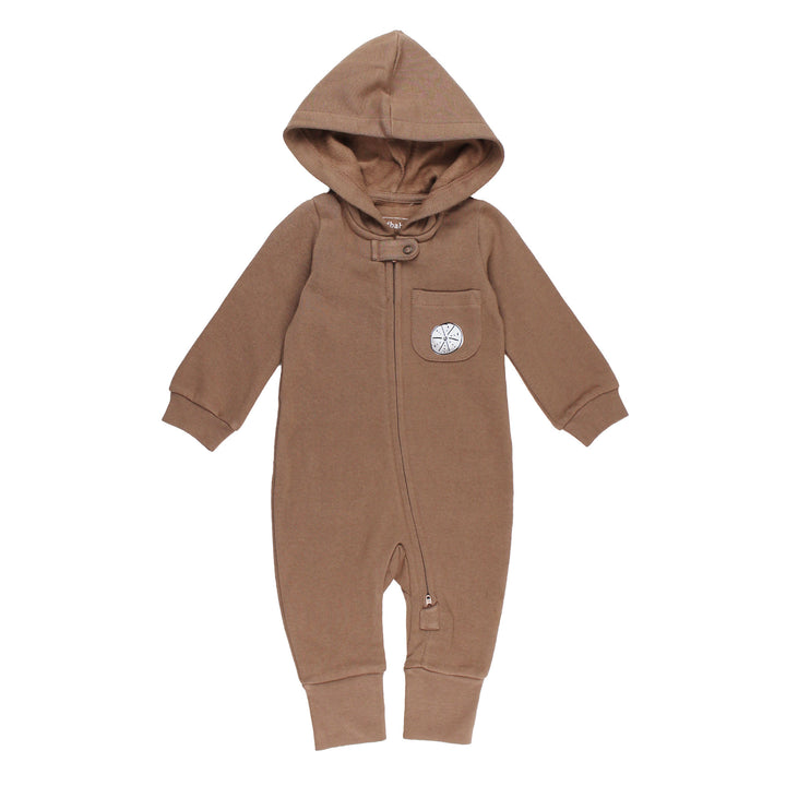 Organic Cozy Hooded Zipper Romper in Sea Otter.