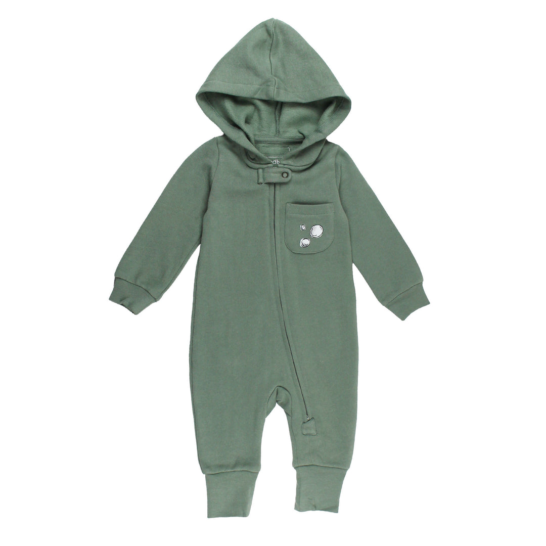 Organic Cozy Hooded Zipper Romper in Sea Turtles.