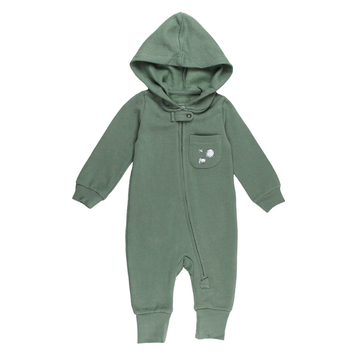 Organic Cozy Hooded Zipper Romper in Sea Turtles.