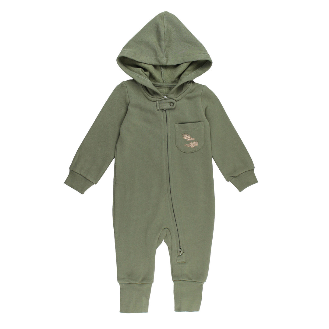 Organic Cozy Hooded Zipper Romper in White Tail Deer.