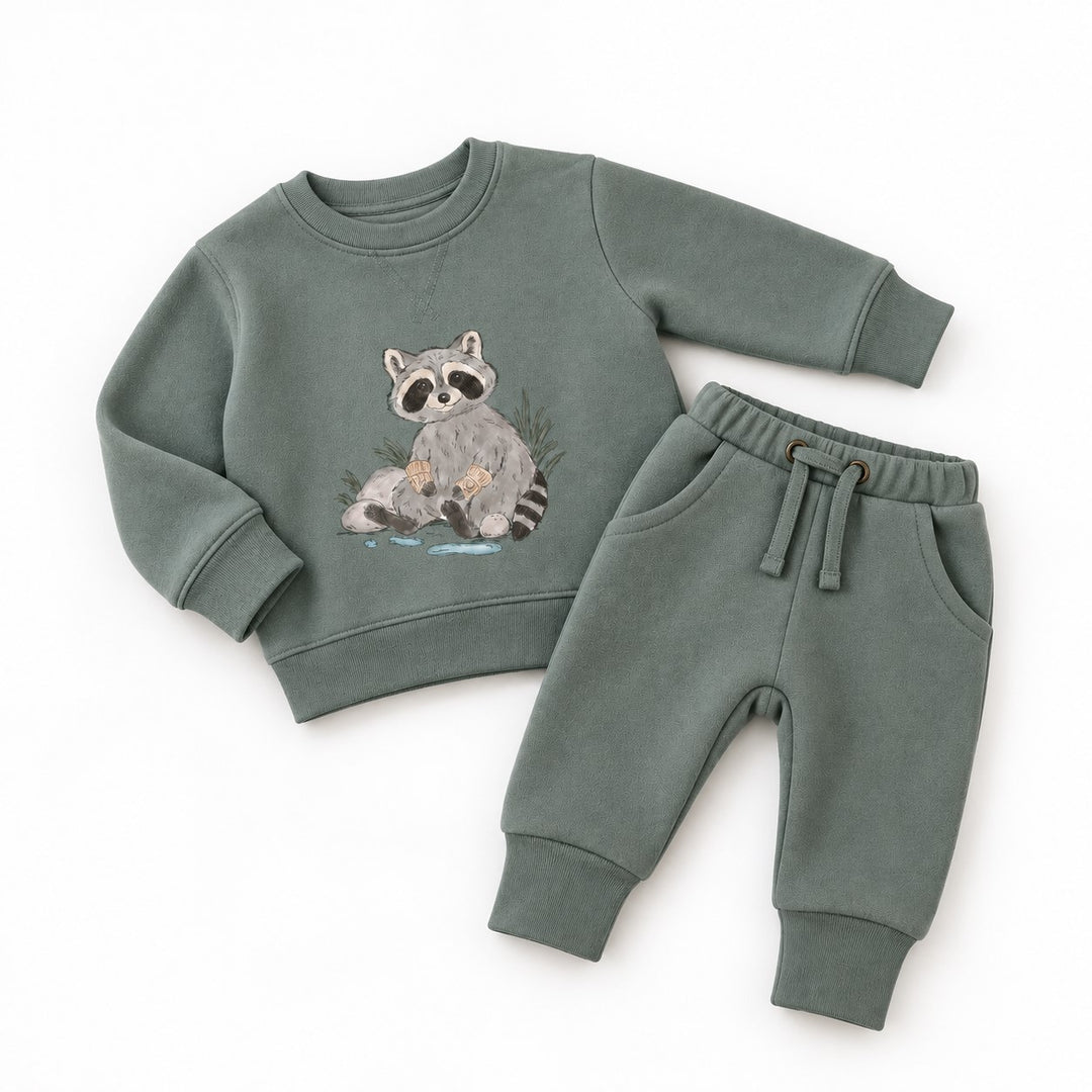 Child wearing Cozy Fleece Jogger in Jade.