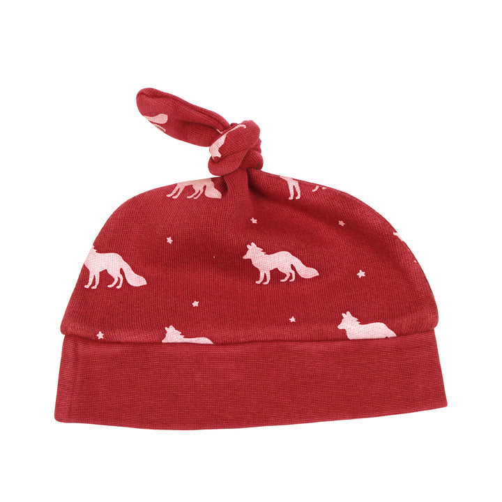 Organic Cozy Knotted Hat in Cherry Fox.