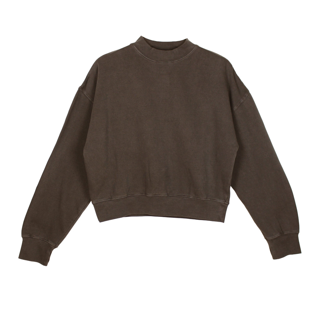 Women's Organic Fleece Crewneck in Bark, a brown color.