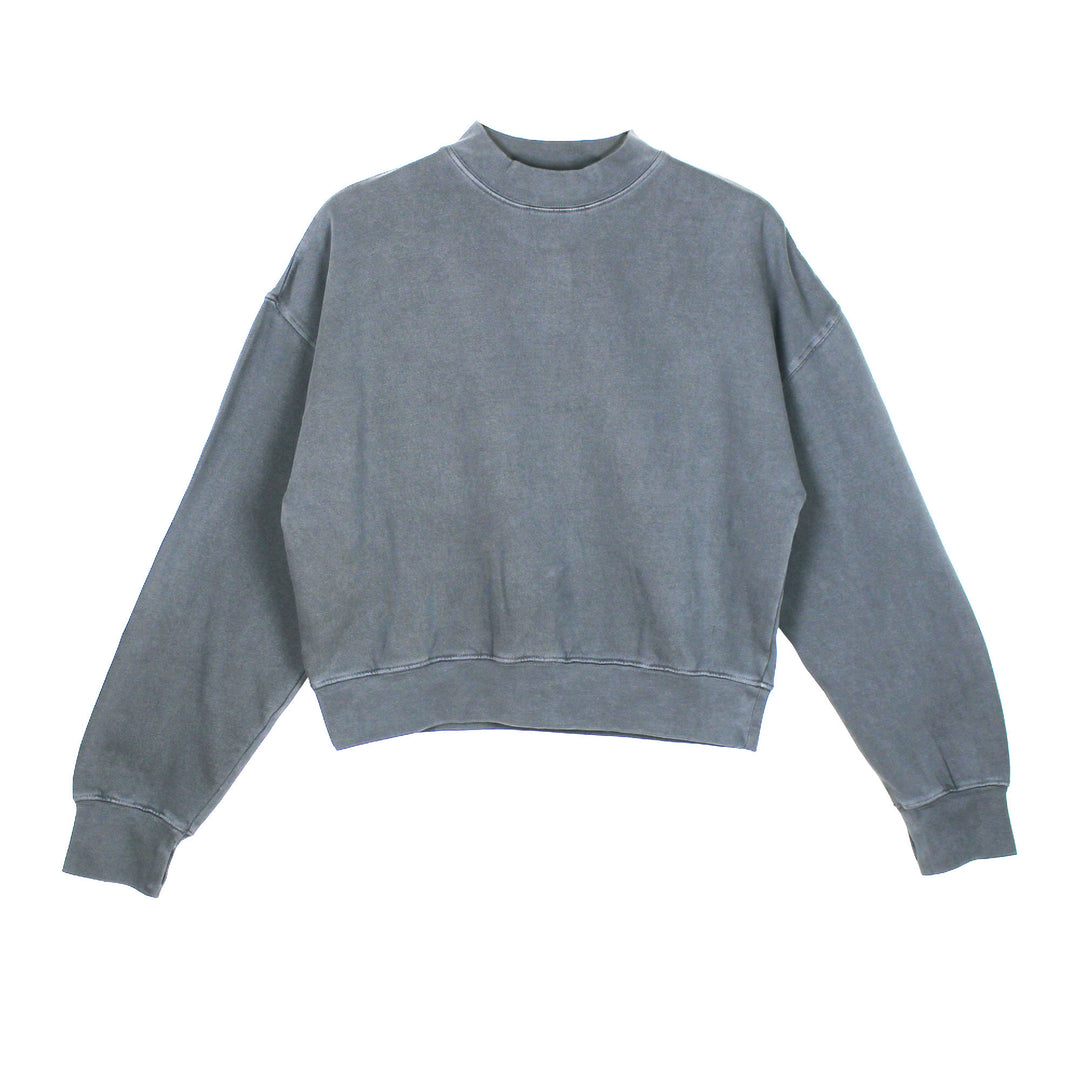 Women's Organic Fleece Crewneck in Moonstone, a gray blue color.