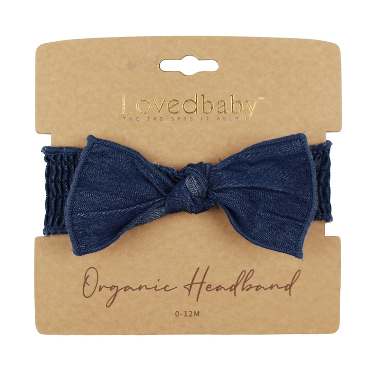 Denim Smocked Headband in True Blue.