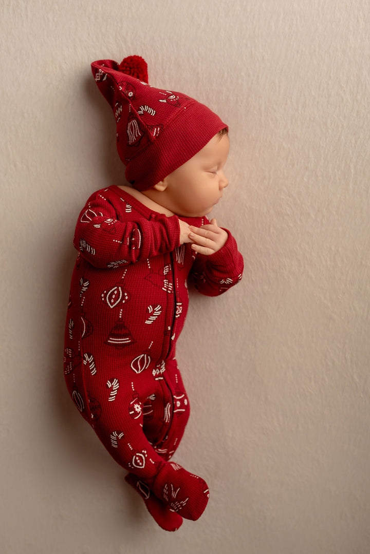 Child wearing Holiday Thermal 2-Way Zipper Footie & Cap Set in Ornamini.