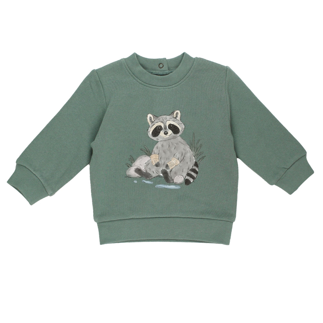 Kids' Cozy Fleece Crewneck Sweatshirt in Raccoon.
