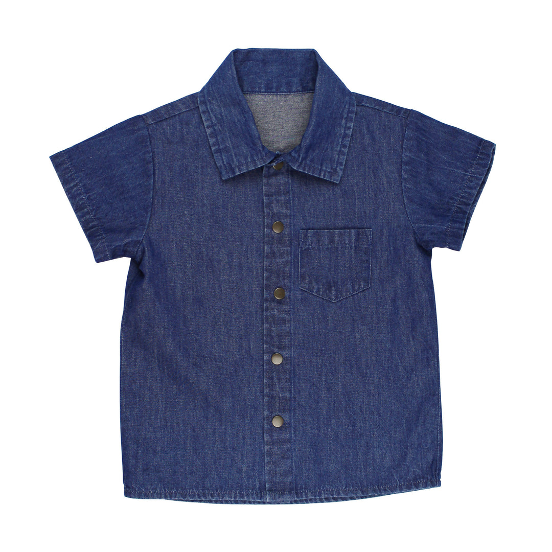 Kids' Denim Button-Up S/Sleeve in Denim.