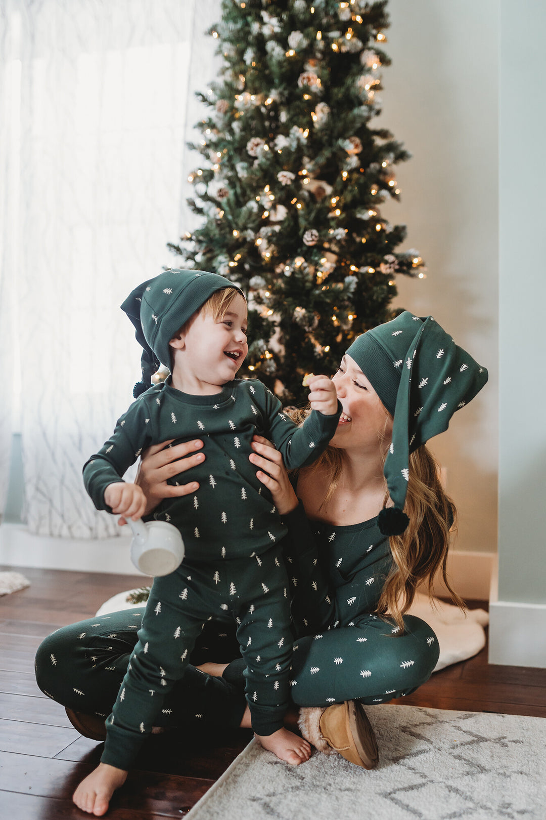 Pine Trees Kids' Organic Holiday PJ Cap Set – L'ovedbaby