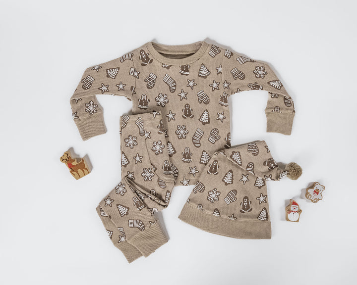 Child wearing Holiday Thermal Long-Sleeve PJ & Cap Set in Ginger Glow.