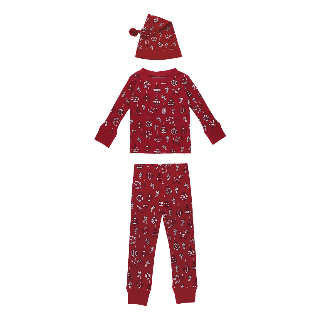 Holiday Thermal Long-Sleeve PJ & Cap Set in Ornamini.