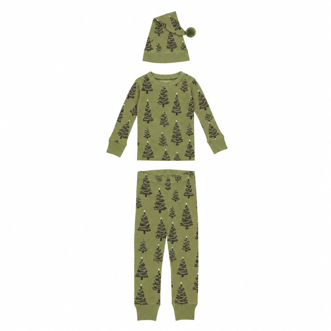 Holiday Thermal Long-Sleeve PJ & Cap Set in Twinkle Tree.