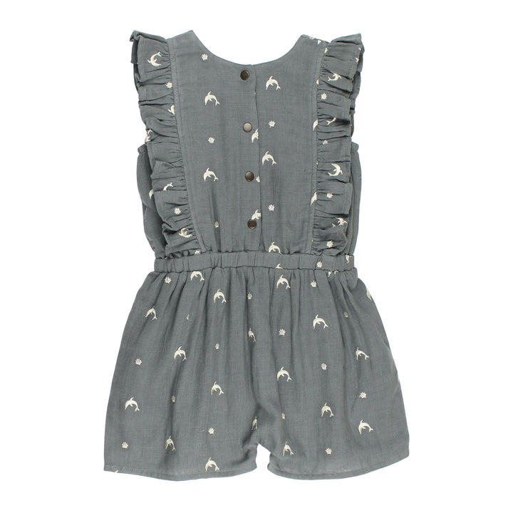 Kids' Organic Muslin Ruffle Jumper in Moonstone Dolphin.