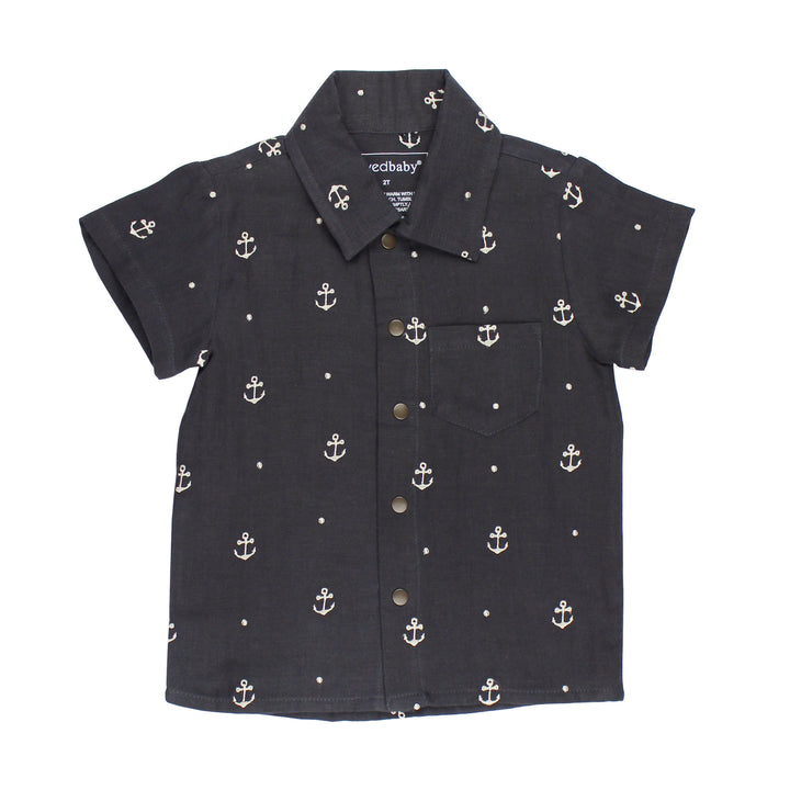 Kids' Muslin Button-Up S/Sleeve in Chia Anchor.