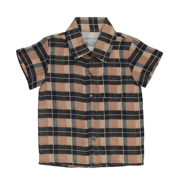 Kids' Printed Muslin Button-Up S/Sleeve in Adobe Chia Plaid.