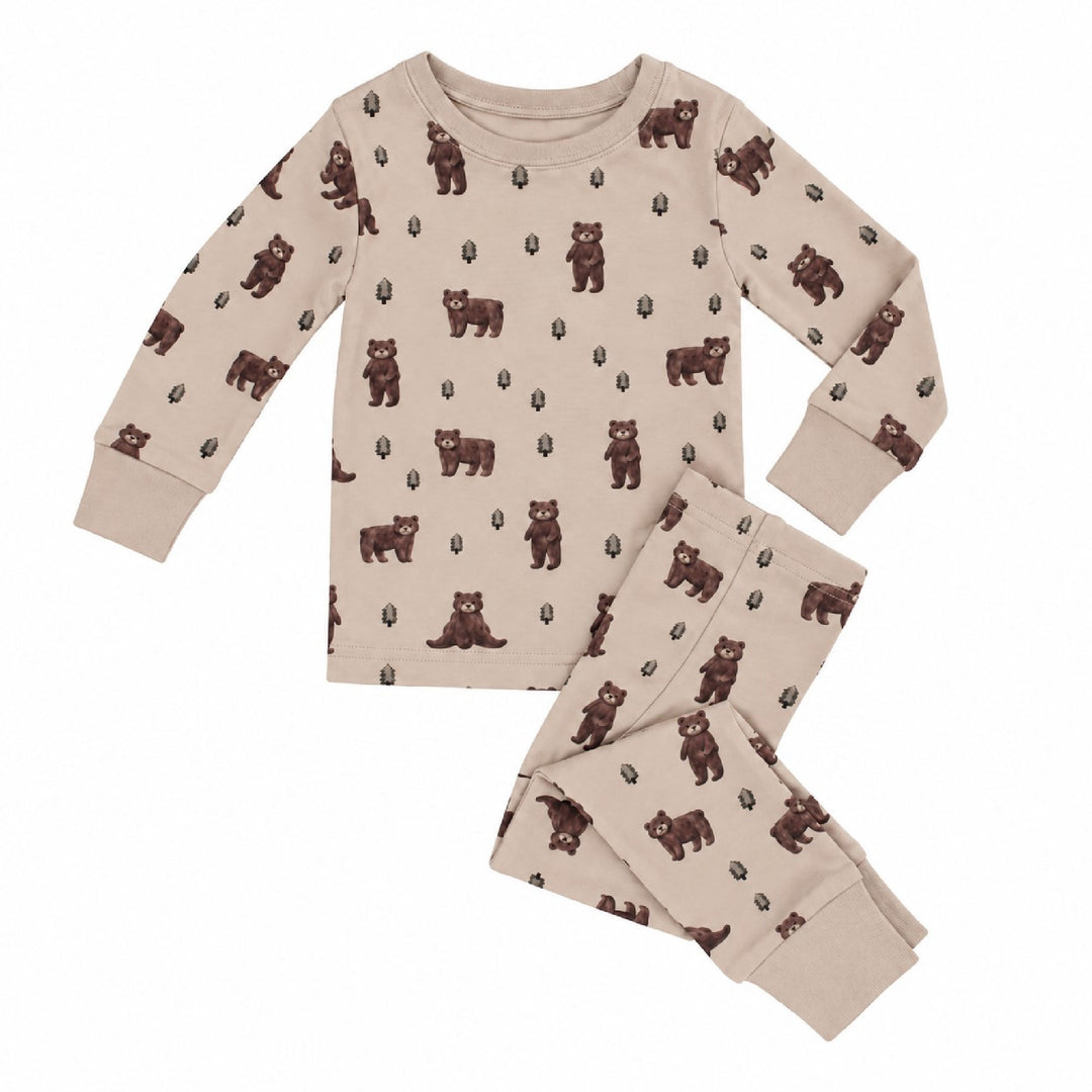 Kids' Organic L/Sleeve PJ Set in Black Bear.