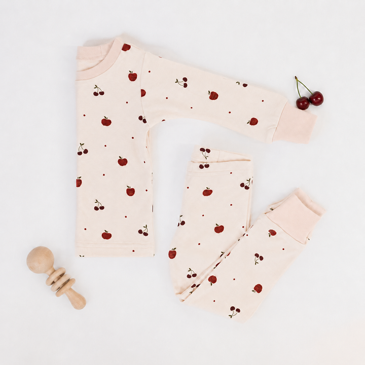 Kids' Organic L/Sleeve PJ Set in Cherry Apple