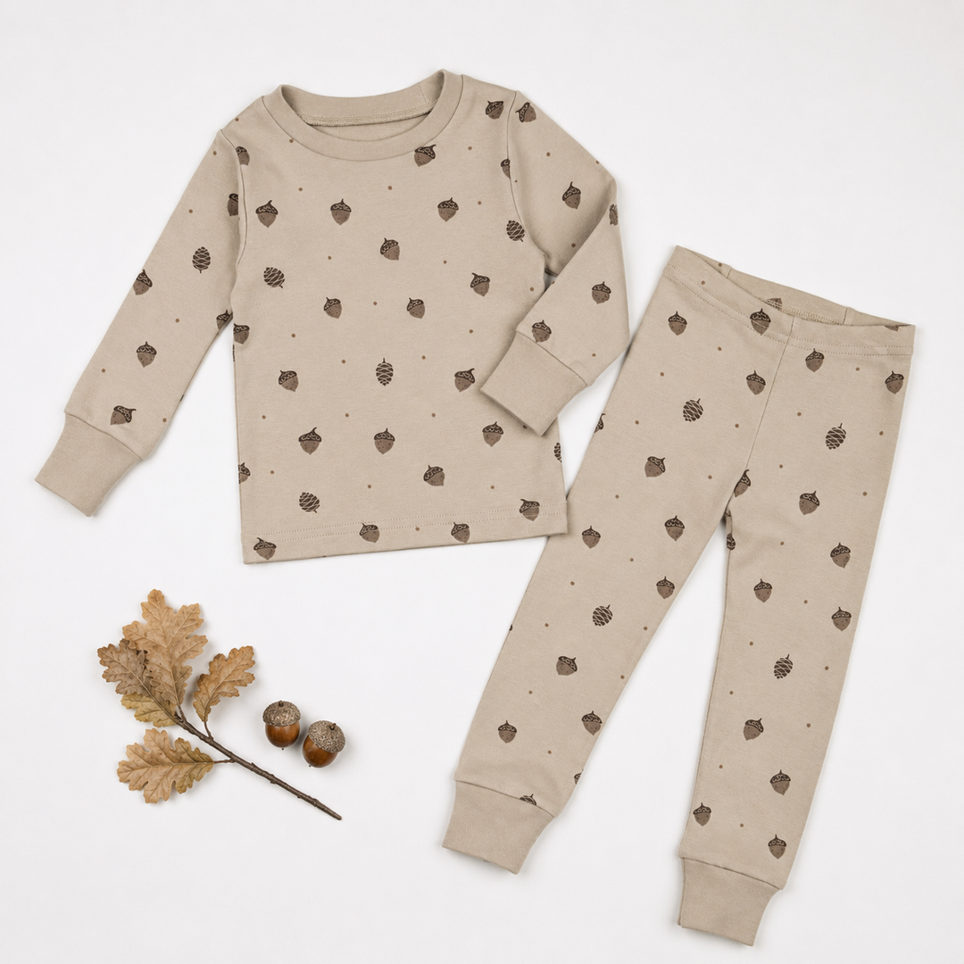 Kids' Organic L/Sleeve PJ Set in Little Acorn