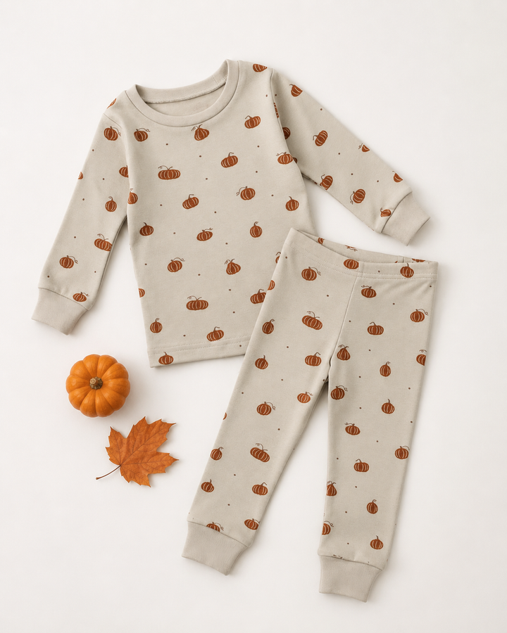 Kids' Organic L/Sleeve PJ Set in Pumpkin Spice.