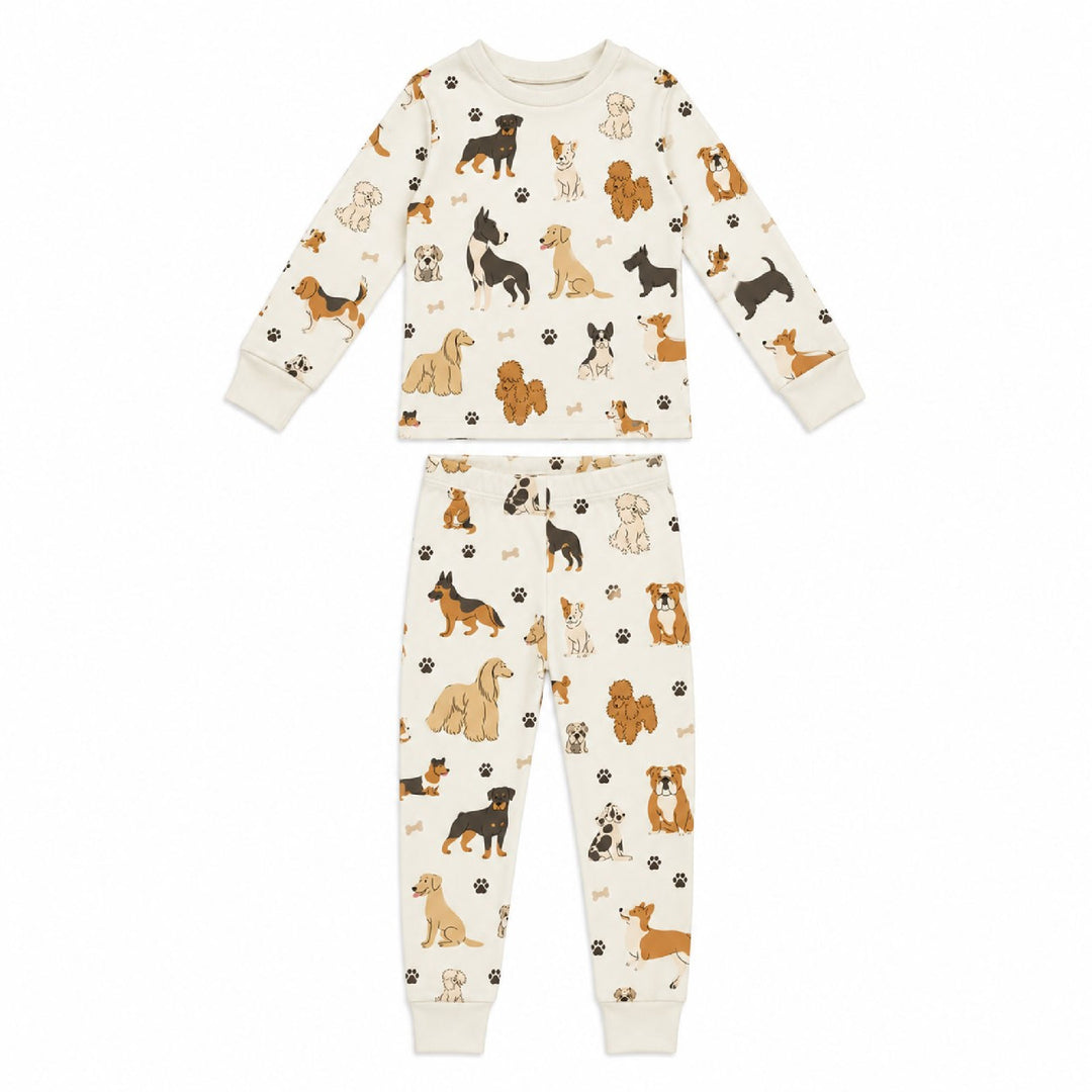 Kids' Organic L/Sleeve PJ Set in Puppy Love.