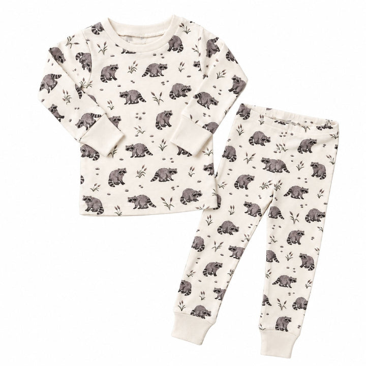Kids' Organic L/Sleeve PJ Set in Raccoon.