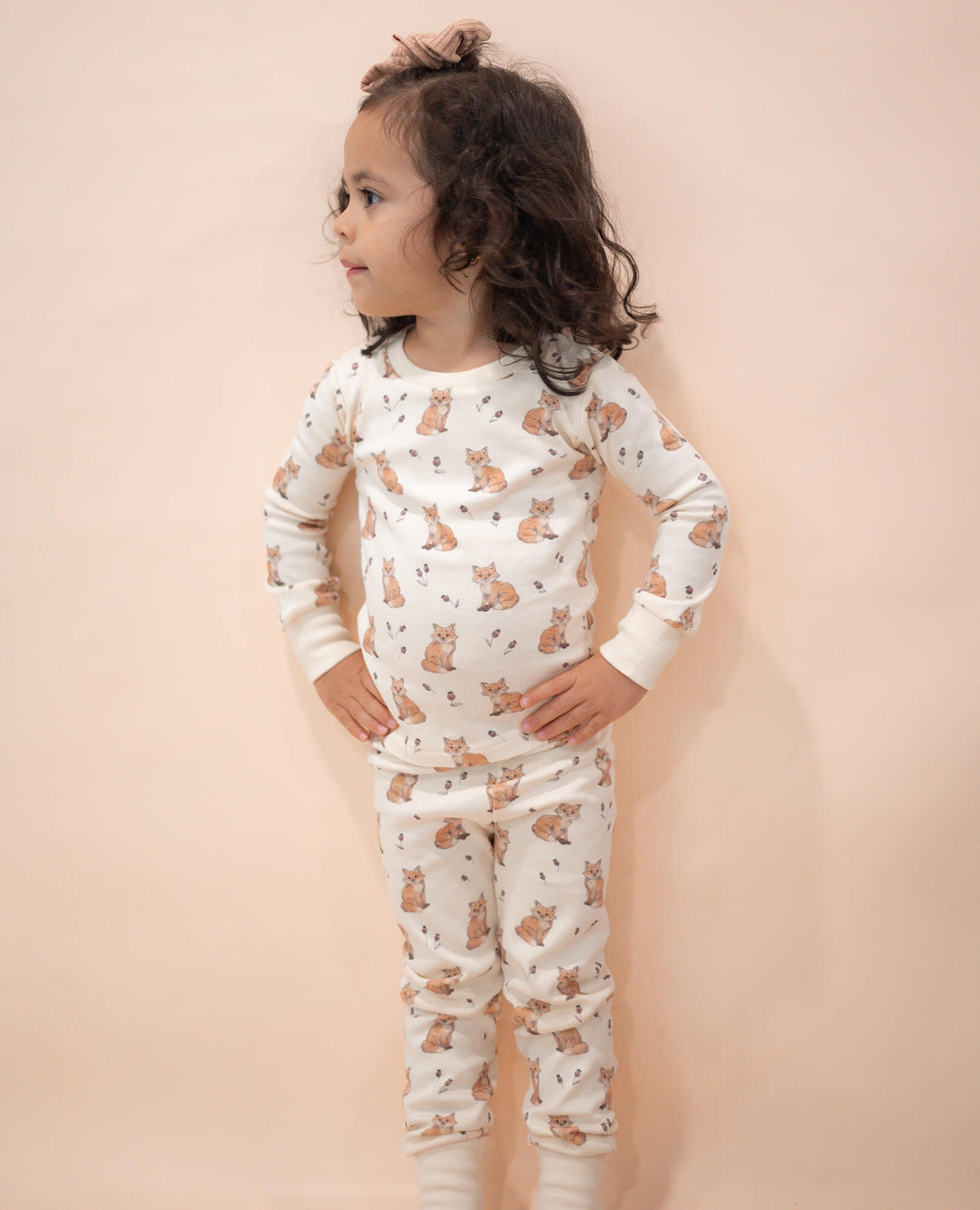 Child wearing Kids' Organic L/Sleeve PJ Set in Red Fox.