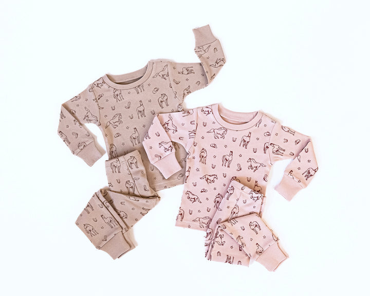 Child wearing Kids' Organic L/Sleeve PJ Set in Rodeo Rose.