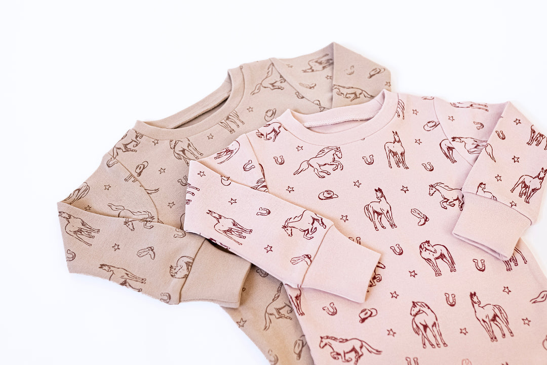 Child wearing Kids' Organic L/Sleeve PJ Set in Rodeo Rose.