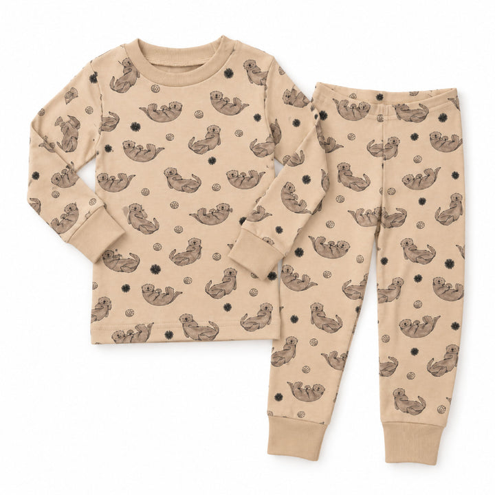 Kids' Organic L/Sleeve PJ Set in Sea Otter.