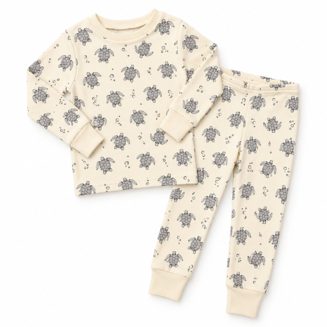 Kids' Organic L/Sleeve PJ Set in Sea Turtles.