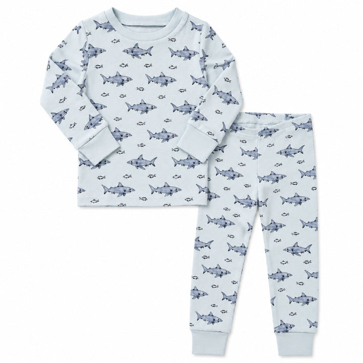 Kids' Organic L/Sleeve PJ Set in Sharks.