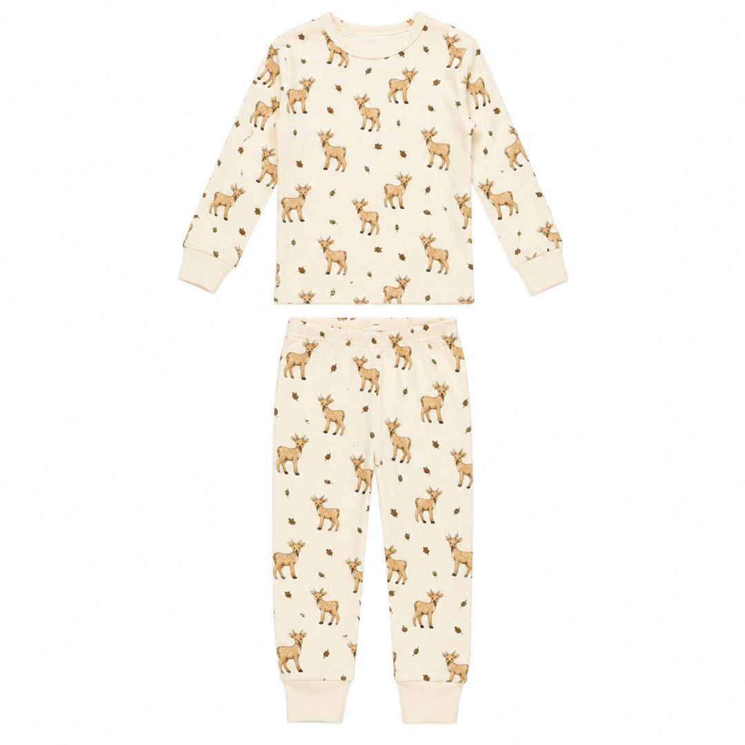 Kids' Organic L/Sleeve PJ Set in White Tail Deer.