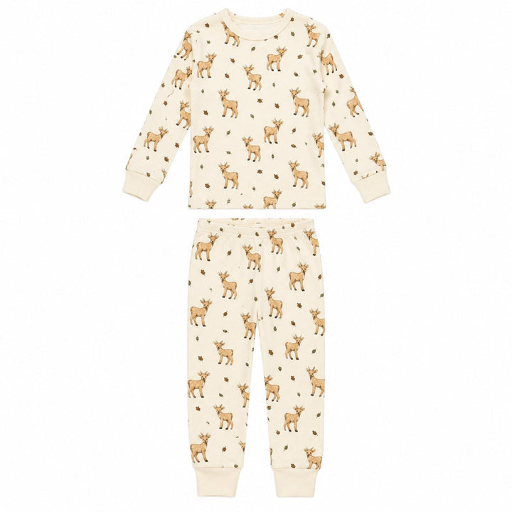 Kids' Organic L/Sleeve PJ Set in White Tail Deer.