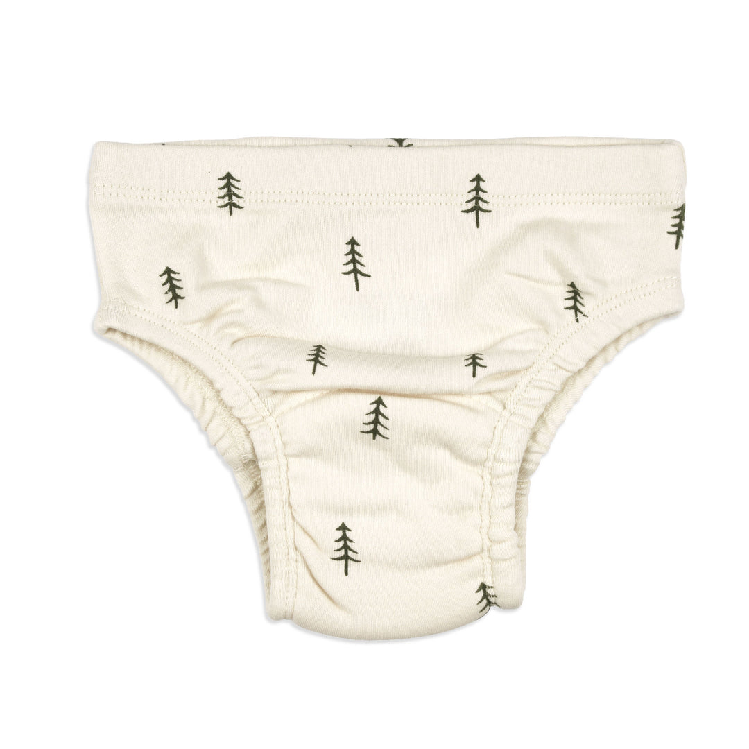 Beige briefs with black tree pattern on a white background
