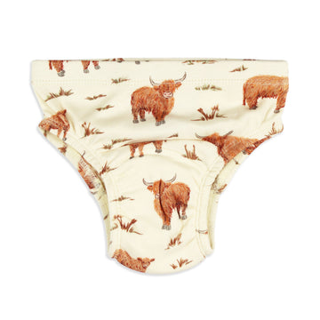 Organic Potty-Training Briefs in Highland Cow.