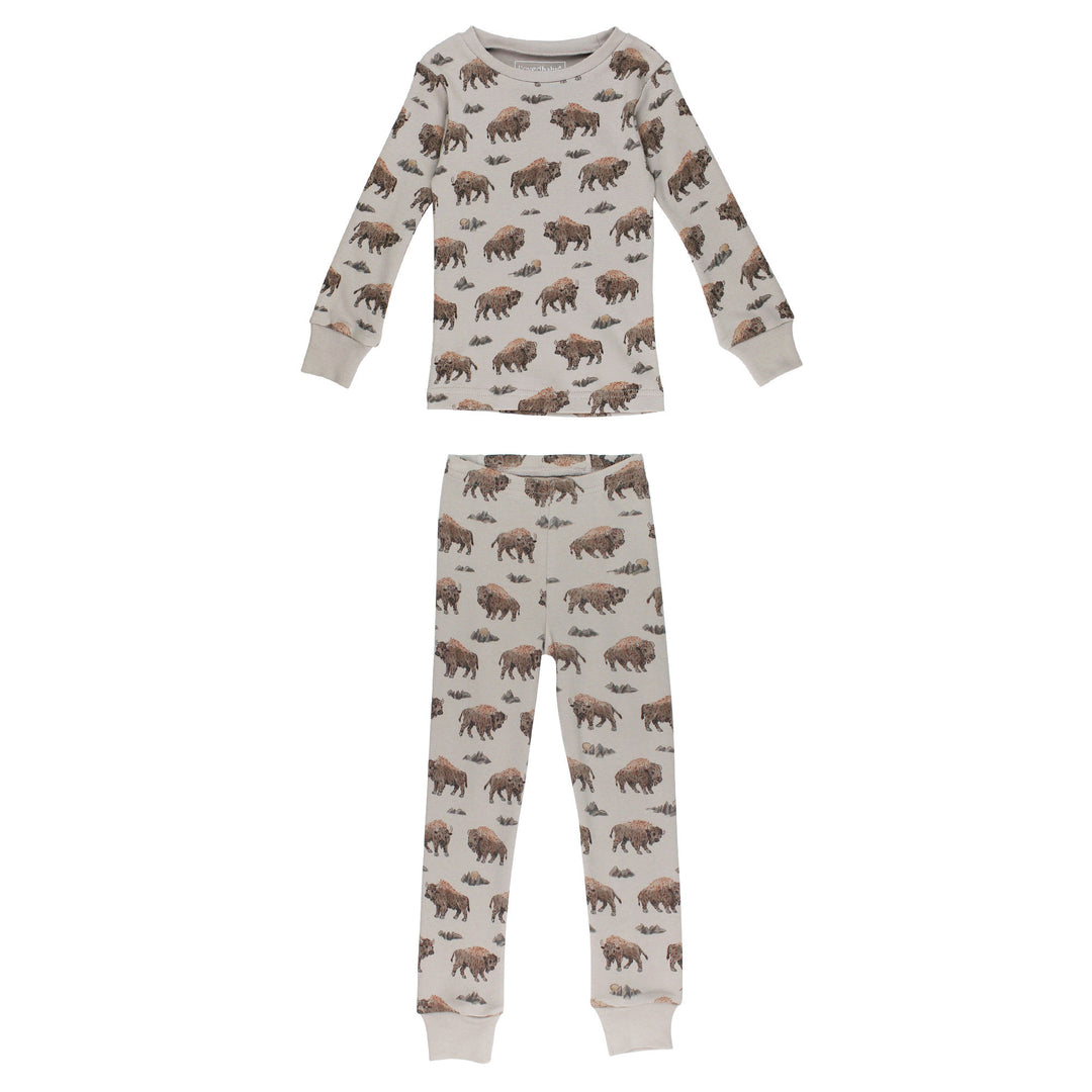 Kids' Organic L/Sleeve PJ Set in Bison.